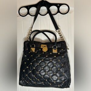 Michael Kors Hamilton Studded Quilted Bag with Gold Chain - Black